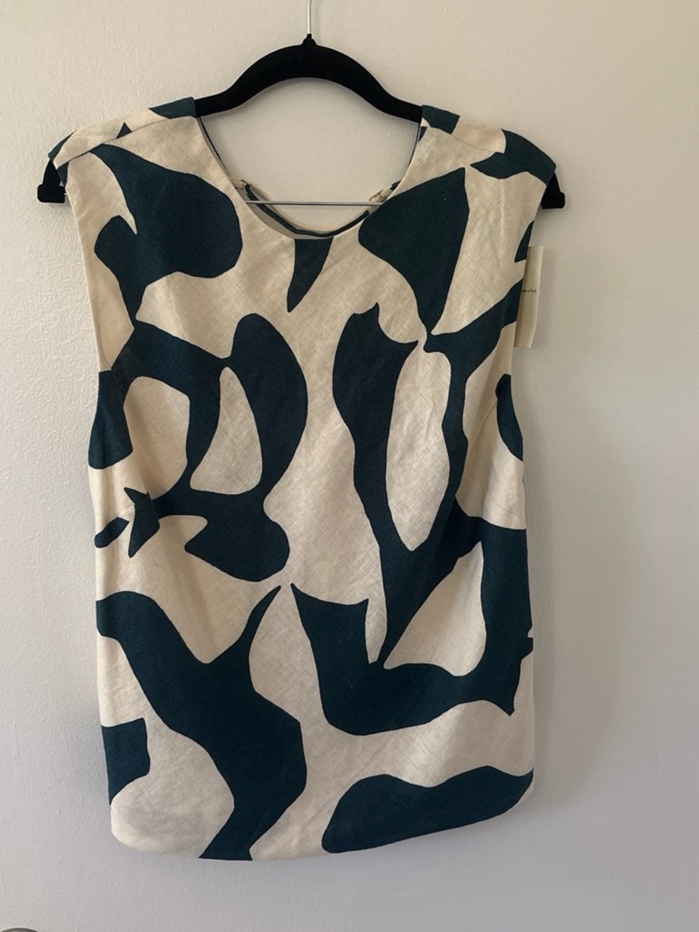 Abercrombie Abstract Print top in Cream and Dark Teal
